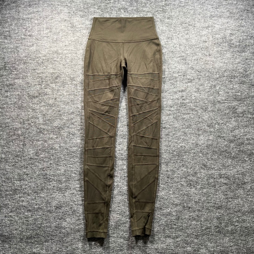 Lululemon High Rise Moto Mesh Leggings Olive Green Yoga Pants